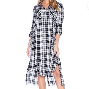 Billy T Plaid High/Low Shirt Dress In Black And White Regatta